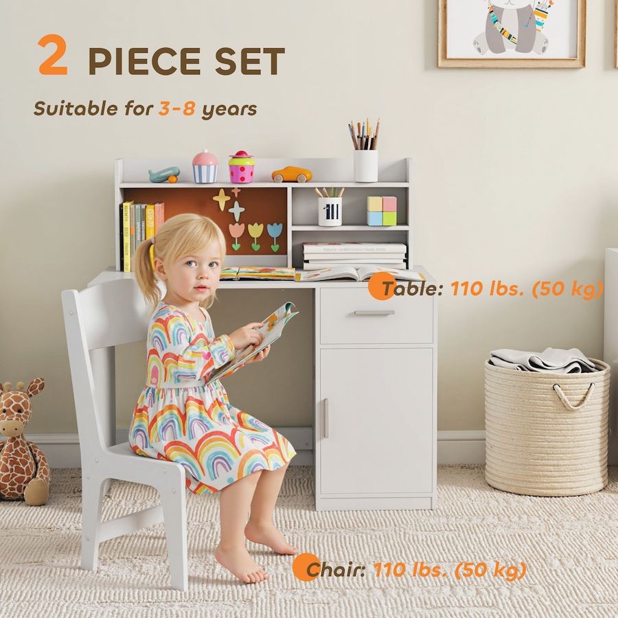 Image 987860_ALTMORE5.jpg, Product 987-860 / Price $183.99, Qaba Kids Desk and Chair Set, Study Table and Chair Set with Storage, White from Qaba on TSC.ca's Home & Garden department