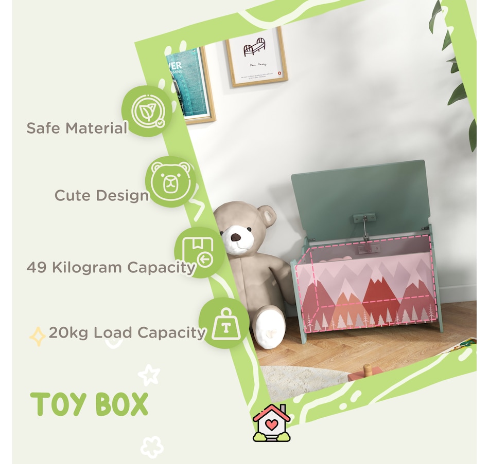 Image 987862_ALTMORE3.jpg, Product 987-862 / Price $79.99, Qaba Toy Box with Lid, Toy Chest Storage Organizer for Bedroom, Green from Qaba on TSC.ca's Home & Garden department