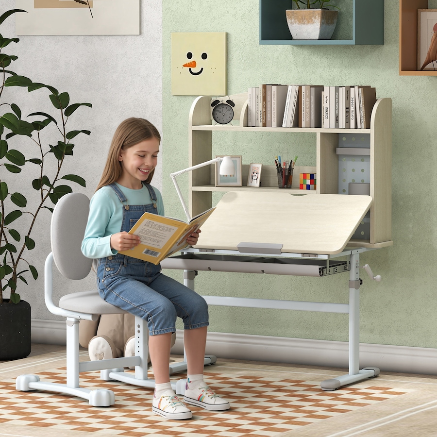 Image 987863_ALTMORE1.jpg, Product 987-863 / Price $279.99, Qaba Kids Desk and Chair Set with Adjustable Height, Tilting Desktop, Grey from Qaba on TSC.ca's Home & Garden department