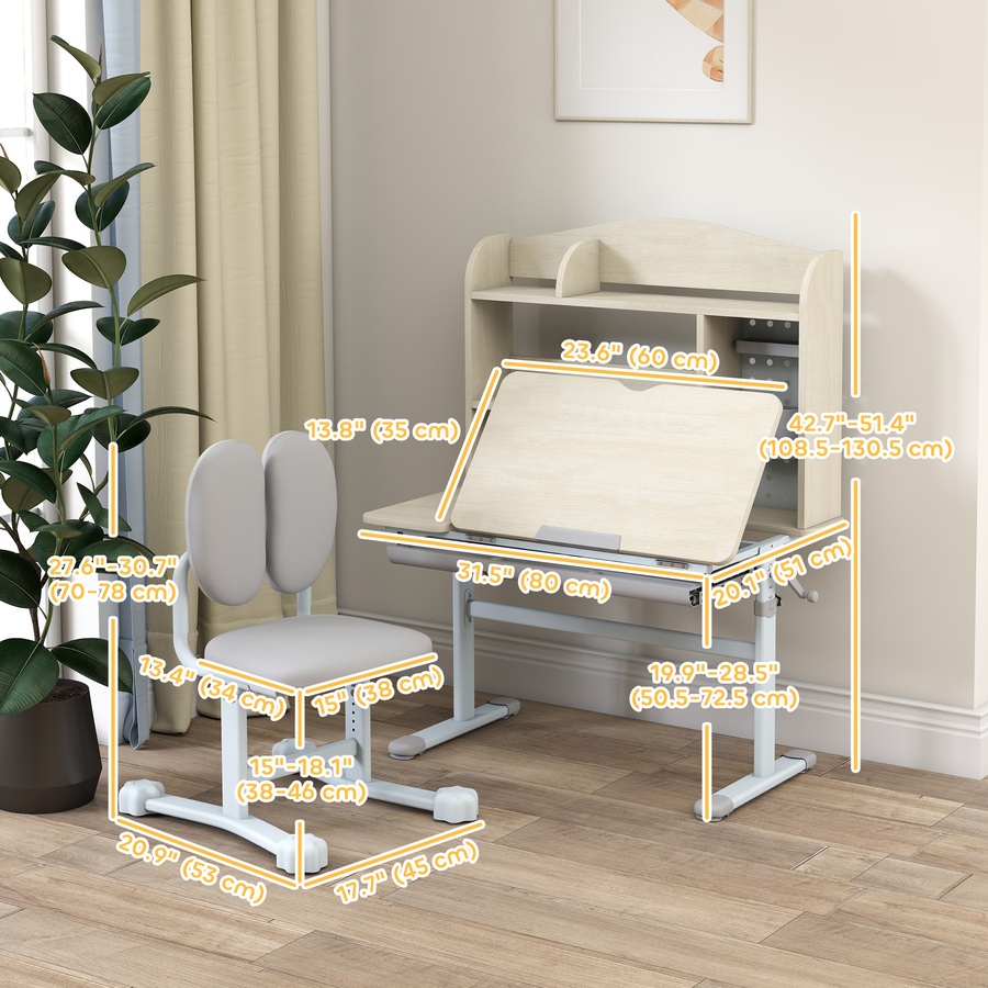 Image 987863_ALTMORE2.jpg, Product 987-863 / Price $279.99, Qaba Kids Desk and Chair Set with Adjustable Height, Tilting Desktop, Grey from Qaba on TSC.ca's Home & Garden department