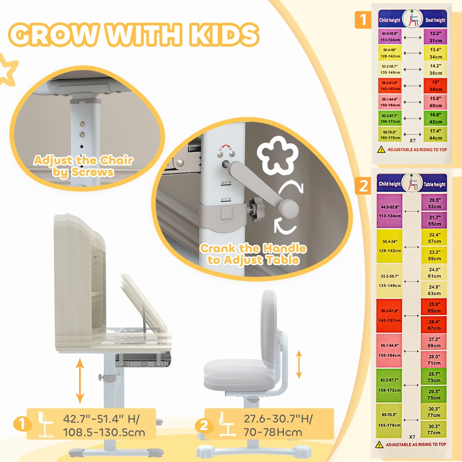 Image 987863_ALTMORE4.jpg, Product 987-863 / Price $279.99, Qaba Kids Desk and Chair Set with Adjustable Height, Tilting Desktop, Grey from Qaba on TSC.ca's Home & Garden department