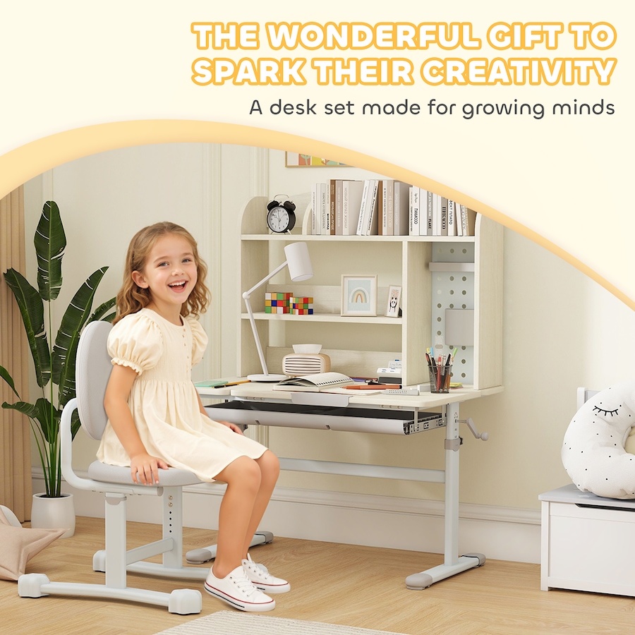 Image 987863_ALTMORE7.jpg, Product 987-863 / Price $279.99, Qaba Kids Desk and Chair Set with Adjustable Height, Tilting Desktop, Grey from Qaba on TSC.ca's Home & Garden department