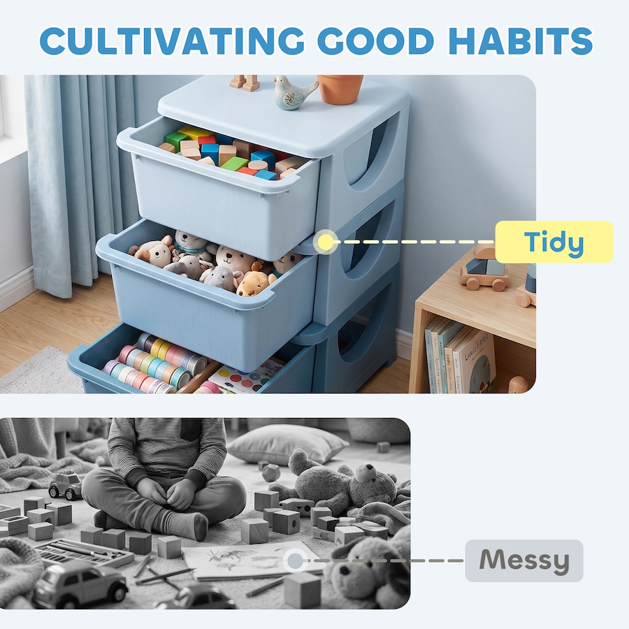 Image 987867_ALTMORE10.jpg, Product 987-867 / Price $69.99, Qaba 3 Tier Kids Toy Organizer with 3 Plastic Storage Bins, Blue from Qaba on TSC.ca's Home & Garden department
