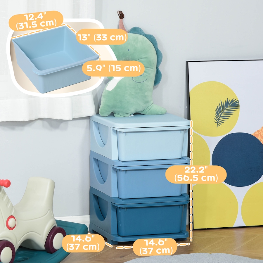 Image 987867_ALTMORE2.jpg, Product 987-867 / Price $69.99, Qaba 3 Tier Kids Toy Organizer with 3 Plastic Storage Bins, Blue from Qaba on TSC.ca's Home & Garden department