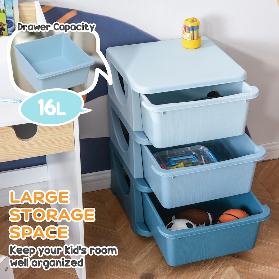 Image 987867_ALTMORE3.jpg, Product 987-867 / Price $69.99, Qaba 3 Tier Kids Toy Organizer with 3 Plastic Storage Bins, Blue from Qaba on TSC.ca's Home & Garden department