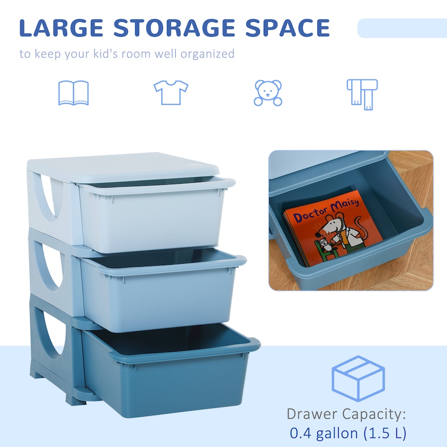 Image 987867_ALTMORE4.jpg, Product 987-867 / Price $69.99, Qaba 3 Tier Kids Toy Organizer with 3 Plastic Storage Bins, Blue from Qaba on TSC.ca's Home & Garden department