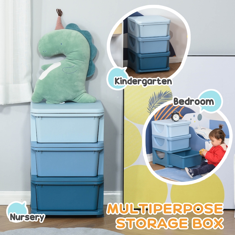 Image 987867_ALTMORE5.jpg, Product 987-867 / Price $69.99, Qaba 3 Tier Kids Toy Organizer with 3 Plastic Storage Bins, Blue from Qaba on TSC.ca's Home & Garden department