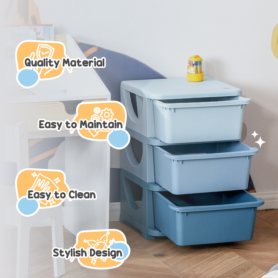 Image 987867_ALTMORE6.jpg, Product 987-867 / Price $69.99, Qaba 3 Tier Kids Toy Organizer with 3 Plastic Storage Bins, Blue from Qaba on TSC.ca's Home & Garden department
