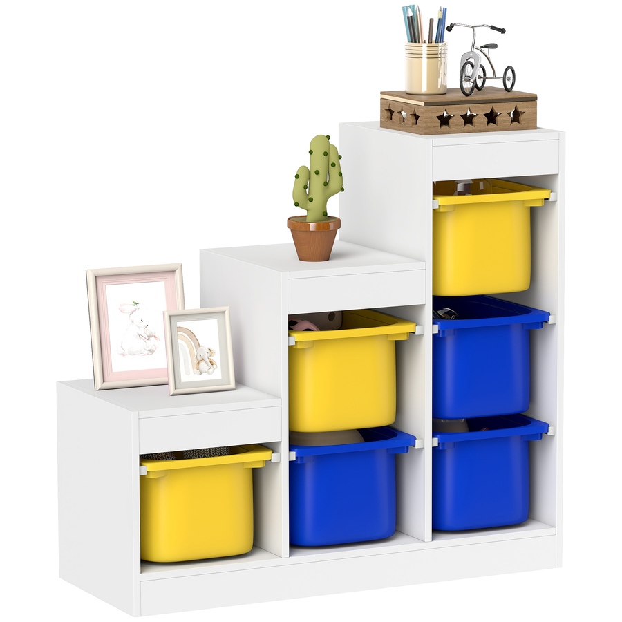 Image 987870.jpg, Product 987-870 / Price $159.99, Qaba Toy Storage Organizer Kids Bookshelf with 6 Plastic Bins, Yellow & Blue from Qaba on TSC.ca's Home & Garden department