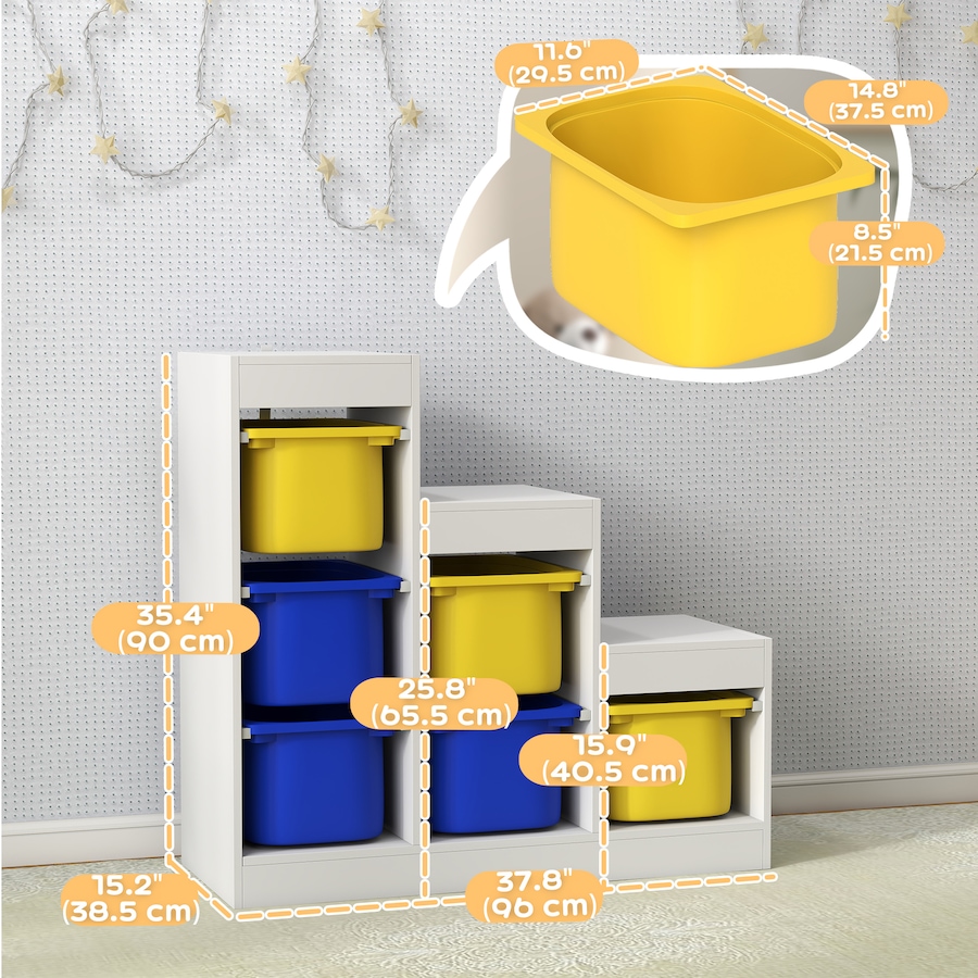 Image 987870_ALTMORE2.jpg, Product 987-870 / Price $159.99, Qaba Toy Storage Organizer Kids Bookshelf with 6 Plastic Bins, Yellow & Blue from Qaba on TSC.ca's Home & Garden department