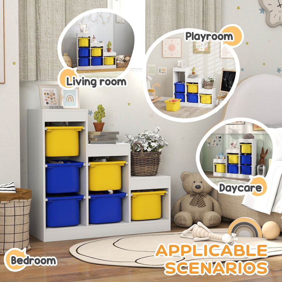 Image 987870_ALTMORE4.jpg, Product 987-870 / Price $159.99, Qaba Toy Storage Organizer Kids Bookshelf with 6 Plastic Bins, Yellow & Blue from Qaba on TSC.ca's Home & Garden department