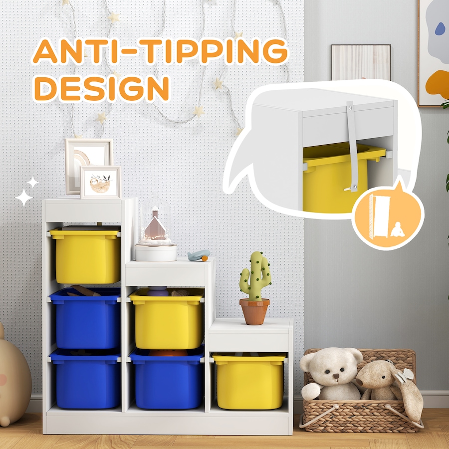 Image 987870_ALTMORE5.jpg, Product 987-870 / Price $159.99, Qaba Toy Storage Organizer Kids Bookshelf with 6 Plastic Bins, Yellow & Blue from Qaba on TSC.ca's Home & Garden department