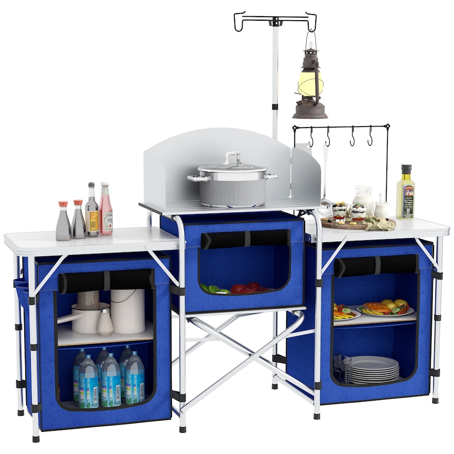 Image 987884.jpg, Product 987-884 / Price $169.99, Outsunny Folding Camping Kitchen with Windshield Fabric Cupboards Blue from Outsunny on TSC.ca's Health & Fitness department