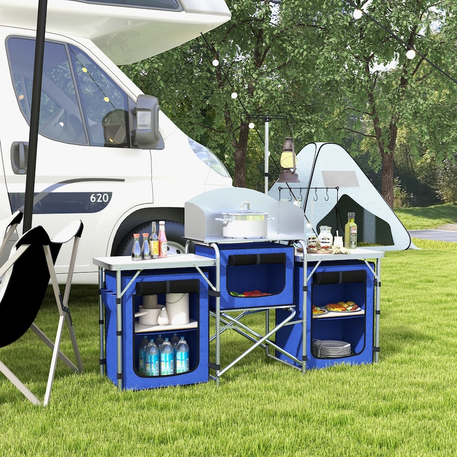 Image 987884_ALTMORE1.jpg, Product 987-884 / Price $169.99, Outsunny Folding Camping Kitchen with Windshield Fabric Cupboards Blue from Outsunny on TSC.ca's Health & Fitness department