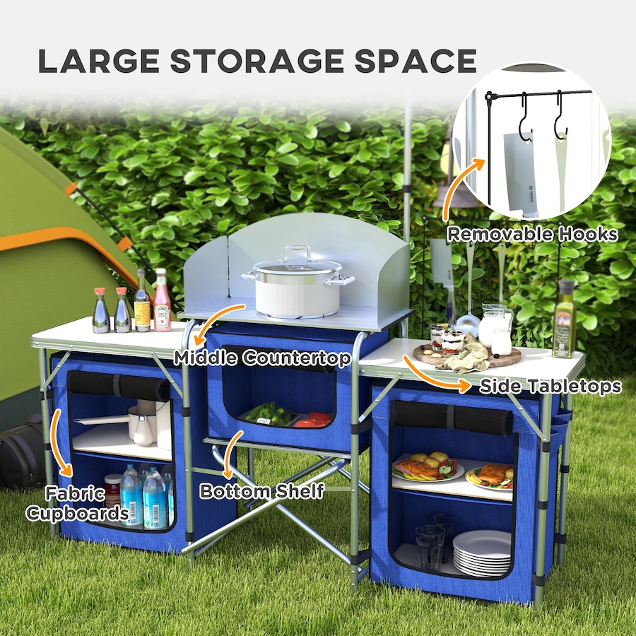 Image 987884_ALTMORE3.jpg, Product 987-884 / Price $169.99, Outsunny Folding Camping Kitchen with Windshield Fabric Cupboards Blue from Outsunny on TSC.ca's Health & Fitness department