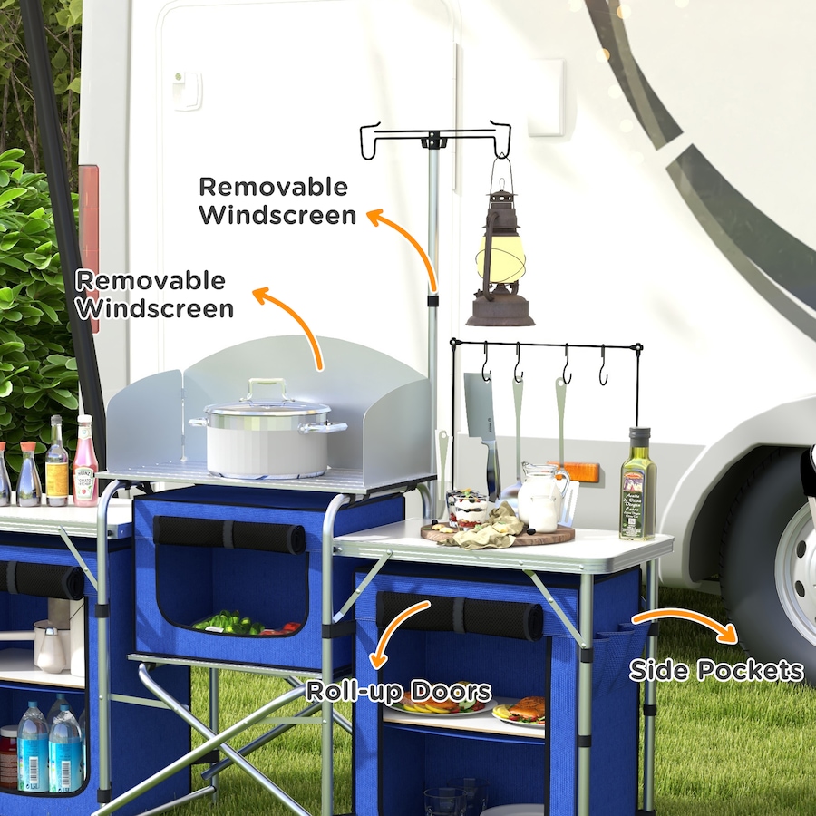 Image 987884_ALTMORE4.jpg, Product 987-884 / Price $169.99, Outsunny Folding Camping Kitchen with Windshield Fabric Cupboards Blue from Outsunny on TSC.ca's Health & Fitness department