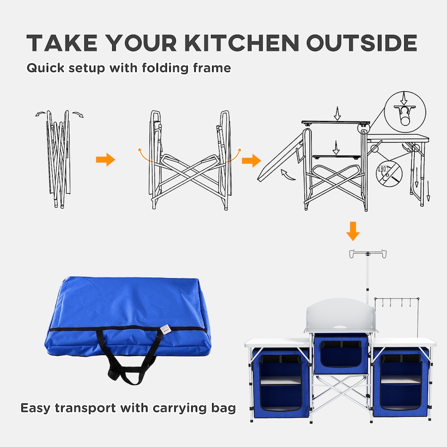 Image 987884_ALTMORE5.jpg, Product 987-884 / Price $169.99, Outsunny Folding Camping Kitchen with Windshield Fabric Cupboards Blue from Outsunny on TSC.ca's Health & Fitness department