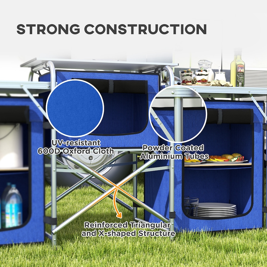 Image 987884_ALTMORE6.jpg, Product 987-884 / Price $169.99, Outsunny Folding Camping Kitchen with Windshield Fabric Cupboards Blue from Outsunny on TSC.ca's Health & Fitness department