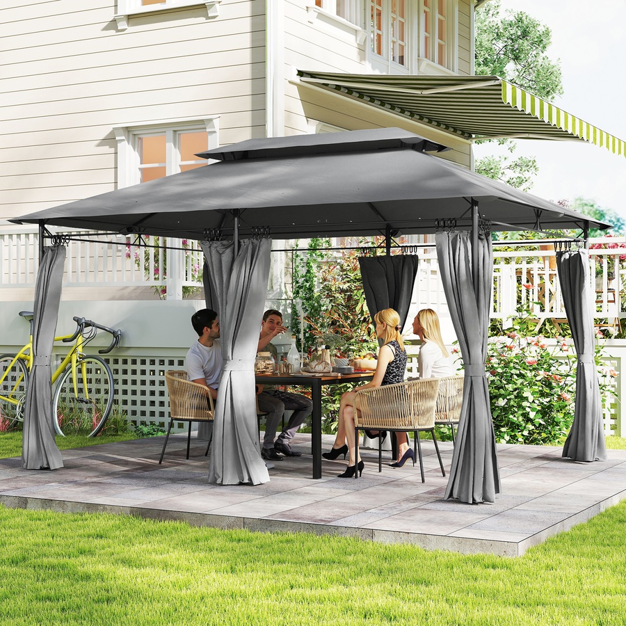 Image 987899_ALTMORE1.jpg, Product 987-899 / Price $269.00, Outsunny 10' x 13' Double Roof Patio Gazebo with Curtains, Dark Grey from Outsunny on TSC.ca's Home & Garden department