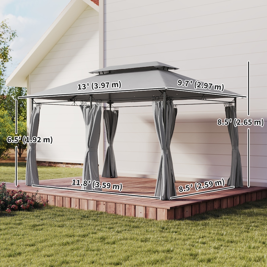 Image 987899_ALTMORE2.jpg, Product 987-899 / Price $269.00, Outsunny 10' x 13' Double Roof Patio Gazebo with Curtains, Dark Grey from Outsunny on TSC.ca's Home & Garden department