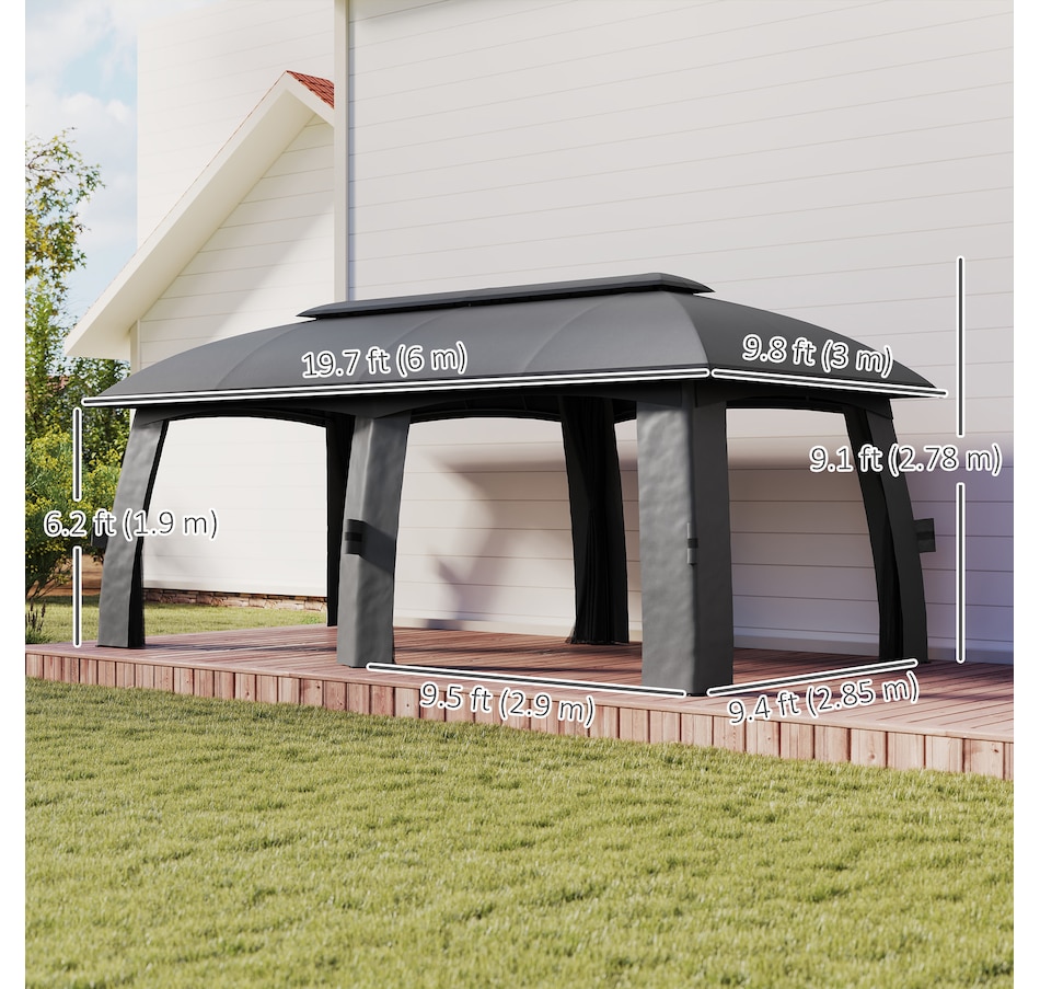 Image 987907_ALTMORE2.jpg, Product 987-907 / Price $459.99, Outsunny 10' x 20' Patio Gazebo Canopy with Netting Dark Grey from Outsunny on TSC.ca's Home & Garden department