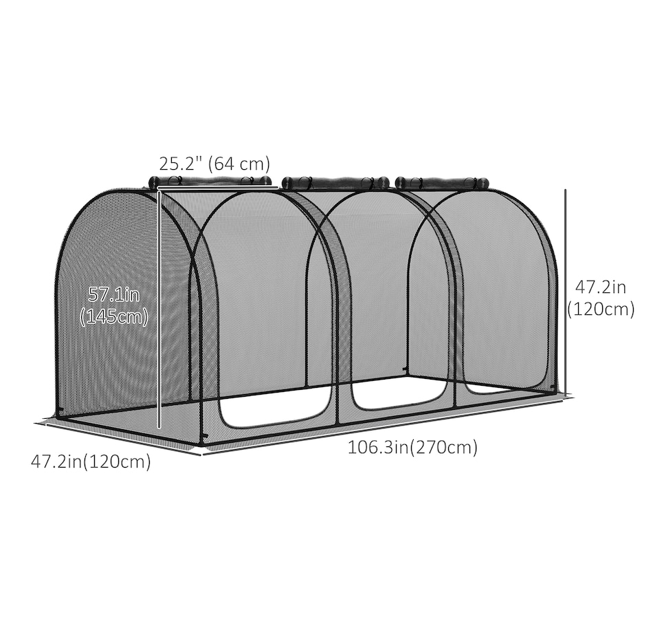 Image 987910_ALTMORE2.jpg, Product 987-910 / Price $79.99, Outsunny 9 x 4ft Crop Cage with 3 Zippered Doors and Ground Stakes Black from Outsunny on TSC.ca's Home & Garden department