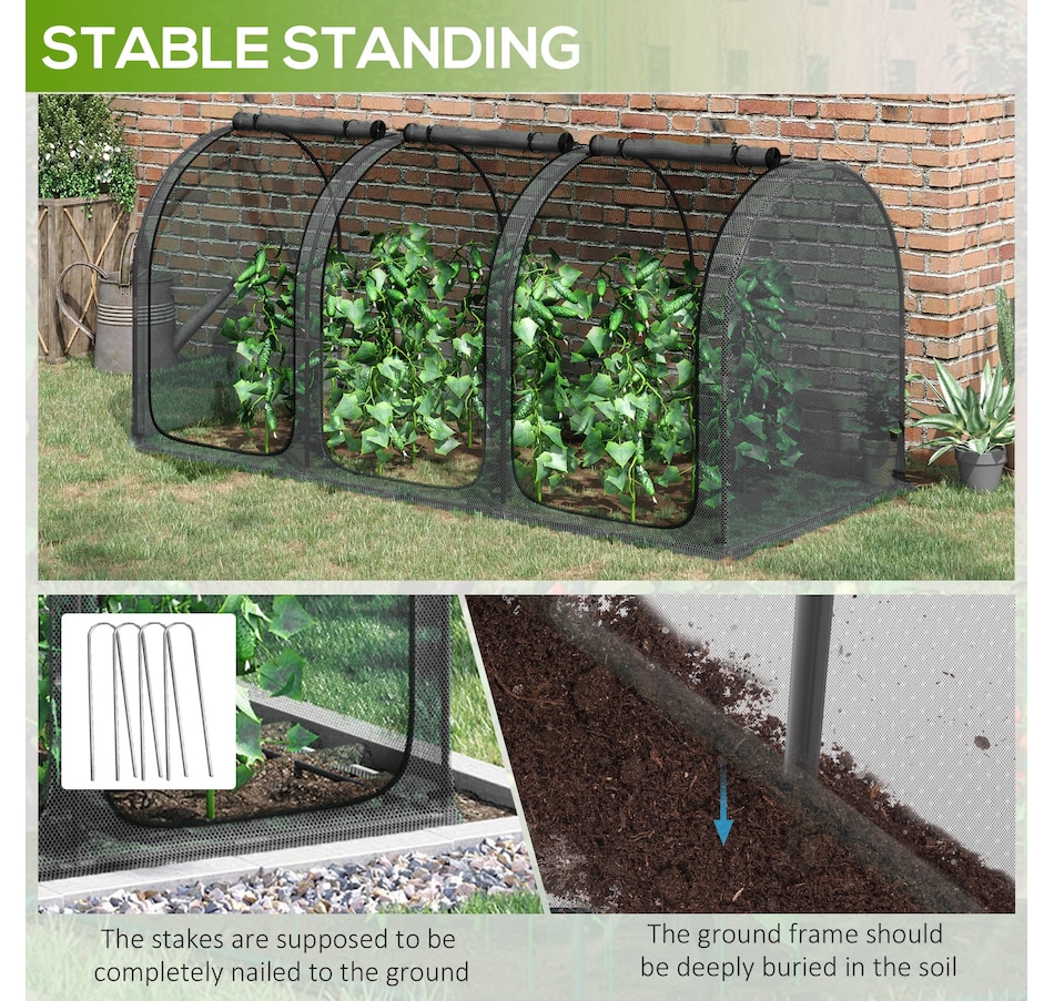 Image 987910_ALTMORE6.jpg, Product 987-910 / Price $79.99, Outsunny 9 x 4ft Crop Cage with 3 Zippered Doors and Ground Stakes Black from Outsunny on TSC.ca's Home & Garden department