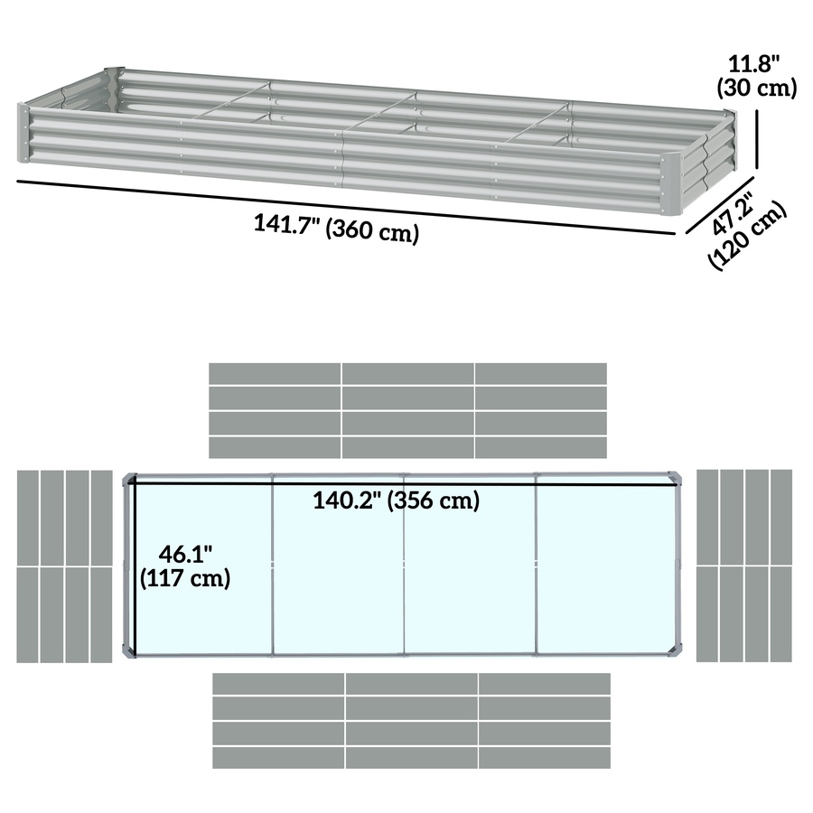 Image 987916_ALTMORE2.jpg, Product 987-916 / Price $89.99, Outsunny 12x4x1ft Galvanized Raised Garden Bed, Open Bottom, Silver from Outsunny on TSC.ca's Home & Garden department