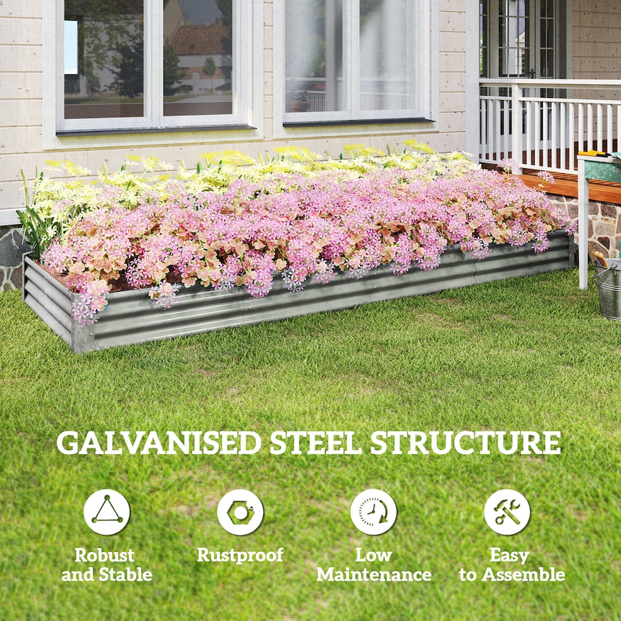 Image 987916_ALTMORE4.jpg, Product 987-916 / Price $89.99, Outsunny 12x4x1ft Galvanized Raised Garden Bed, Open Bottom, Silver from Outsunny on TSC.ca's Home & Garden department