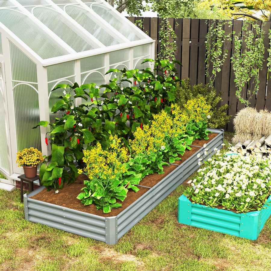 Image 987916_ALTMORE7.jpg, Product 987-916 / Price $89.99, Outsunny 12x4x1ft Galvanized Raised Garden Bed, Open Bottom, Silver from Outsunny on TSC.ca's Home & Garden department