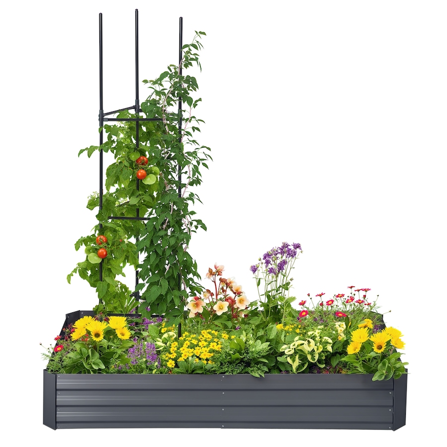 Image 987930.jpg, Product 987-930 / Price $79.99, Outsunny Raised Garden Bed with 2 Trellis Tomato Cages, Dark Grey from Outsunny on TSC.ca's Home & Garden department