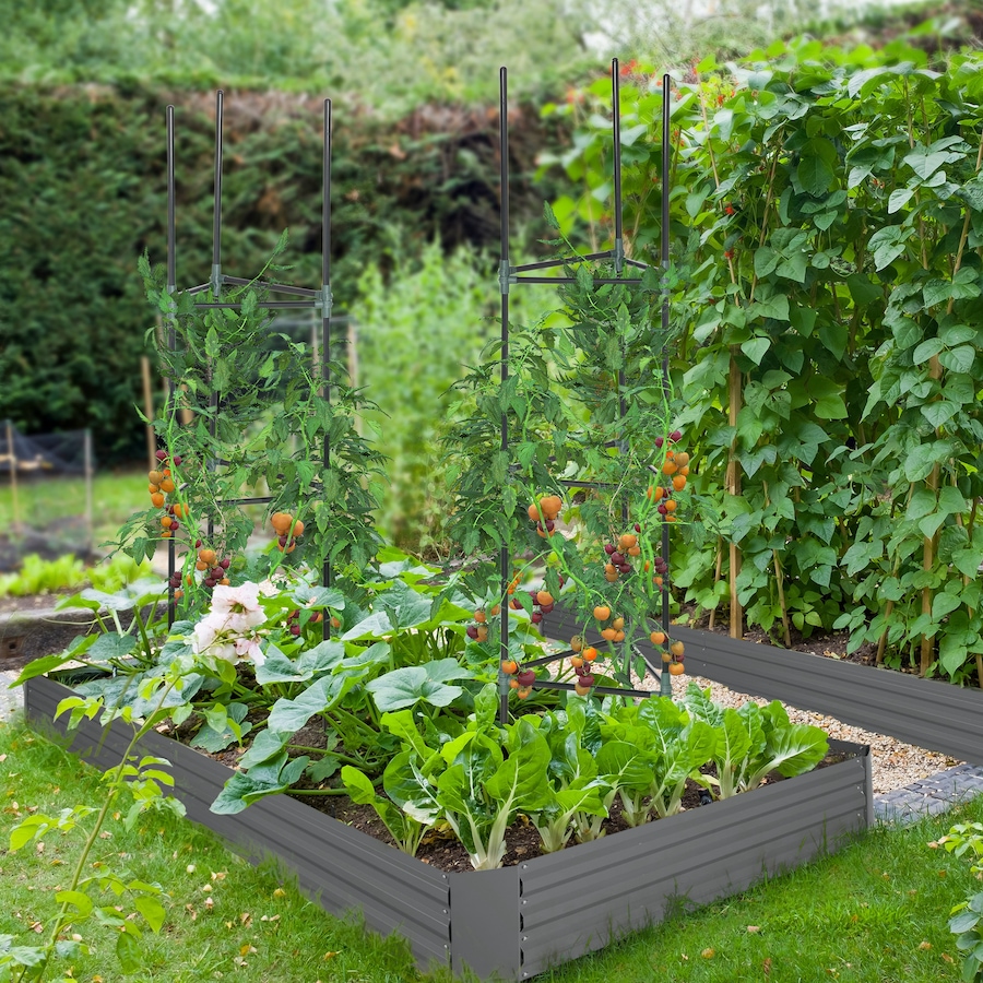 Image 987930_ALTMORE1.jpg, Product 987-930 / Price $79.99, Outsunny Raised Garden Bed with 2 Trellis Tomato Cages, Dark Grey from Outsunny on TSC.ca's Home & Garden department