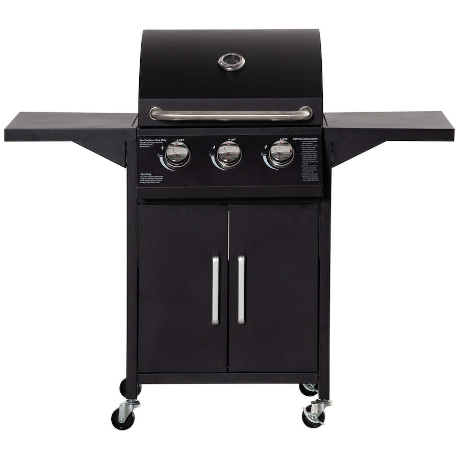 Image 987933.jpg, Product 987-933 / Price $279.99, Outsunny 3 Burner Gas Grill w/ Wheels, Storage Shelves, Thermometer, Black from Outsunny on TSC.ca's  department