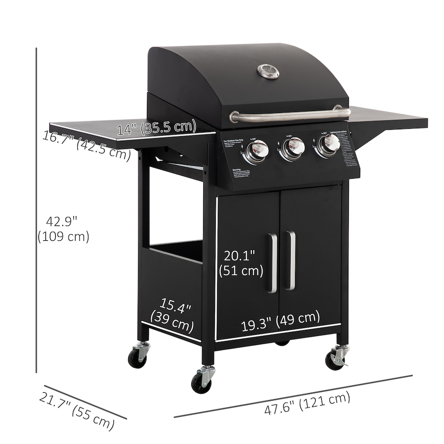 Image 987933_ALTMORE2.jpg, Product 987-933 / Price $279.99, Outsunny 3 Burner Gas Grill w/ Wheels, Storage Shelves, Thermometer, Black from Outsunny on TSC.ca's  department