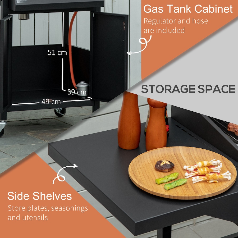 Image 987933_ALTMORE5.jpg, Product 987-933 / Price $279.99, Outsunny 3 Burner Gas Grill w/ Wheels, Storage Shelves, Thermometer, Black from Outsunny on TSC.ca's  department