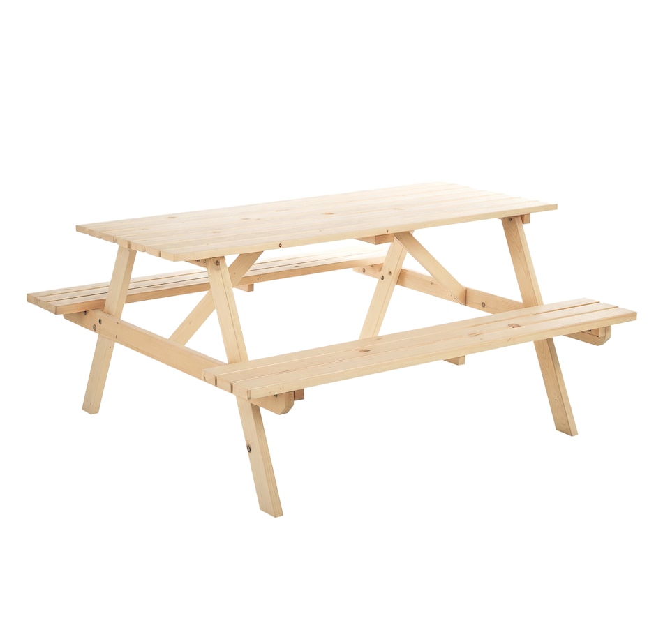 Image 987938.png, Product 987-938 / Price $229.99, Outsunny Wood Picnic Table Set with Built-in Benches Umbrella Hole Natural from Outsunny on TSC.ca's Home & Garden department