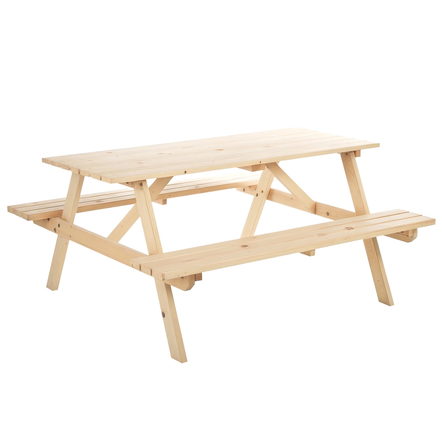 Image 987938.png, Product 987-938 / Price $229.99, Outsunny Wood Picnic Table Set with Built-in Benches Umbrella Hole Natural from Outsunny on TSC.ca's Home & Garden department