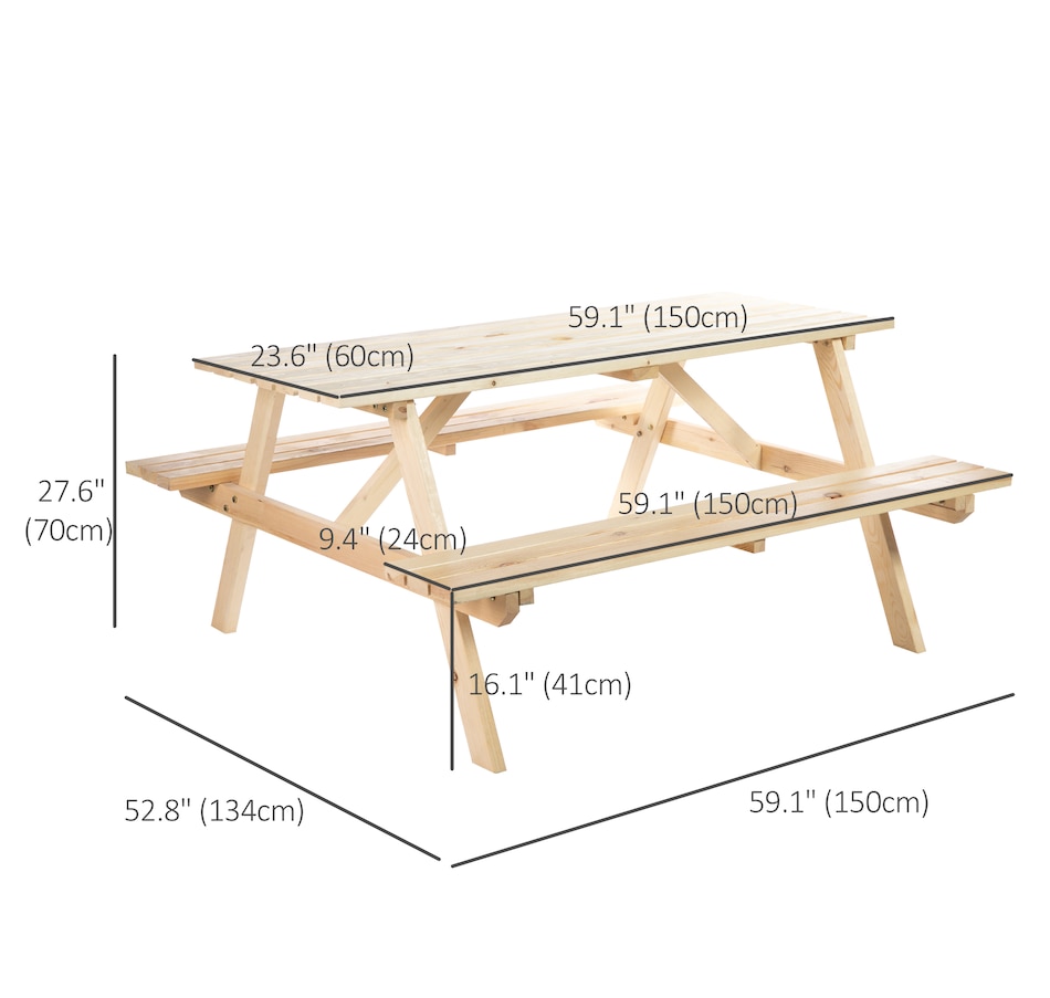 Image 987938_ALTMORE2.jpg, Product 987-938 / Price $229.99, Outsunny Wood Picnic Table Set with Built-in Benches Umbrella Hole Natural from Outsunny on TSC.ca's Home & Garden department