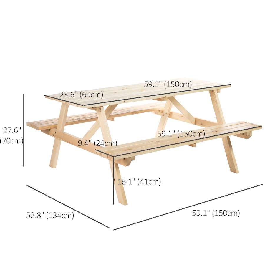 Image 987938_ALTMORE2.jpg, Product 987-938 / Price $229.99, Outsunny Wood Picnic Table Set with Built-in Benches Umbrella Hole Natural from Outsunny on TSC.ca's Home & Garden department
