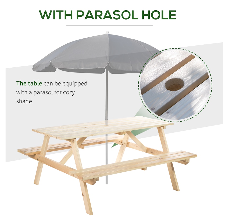 Image 987938_ALTMORE3.jpg, Product 987-938 / Price $229.99, Outsunny Wood Picnic Table Set with Built-in Benches Umbrella Hole Natural from Outsunny on TSC.ca's Home & Garden department