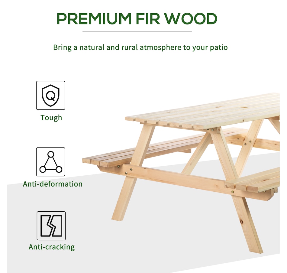 Image 987938_ALTMORE4.jpg, Product 987-938 / Price $229.99, Outsunny Wood Picnic Table Set with Built-in Benches Umbrella Hole Natural from Outsunny on TSC.ca's Home & Garden department