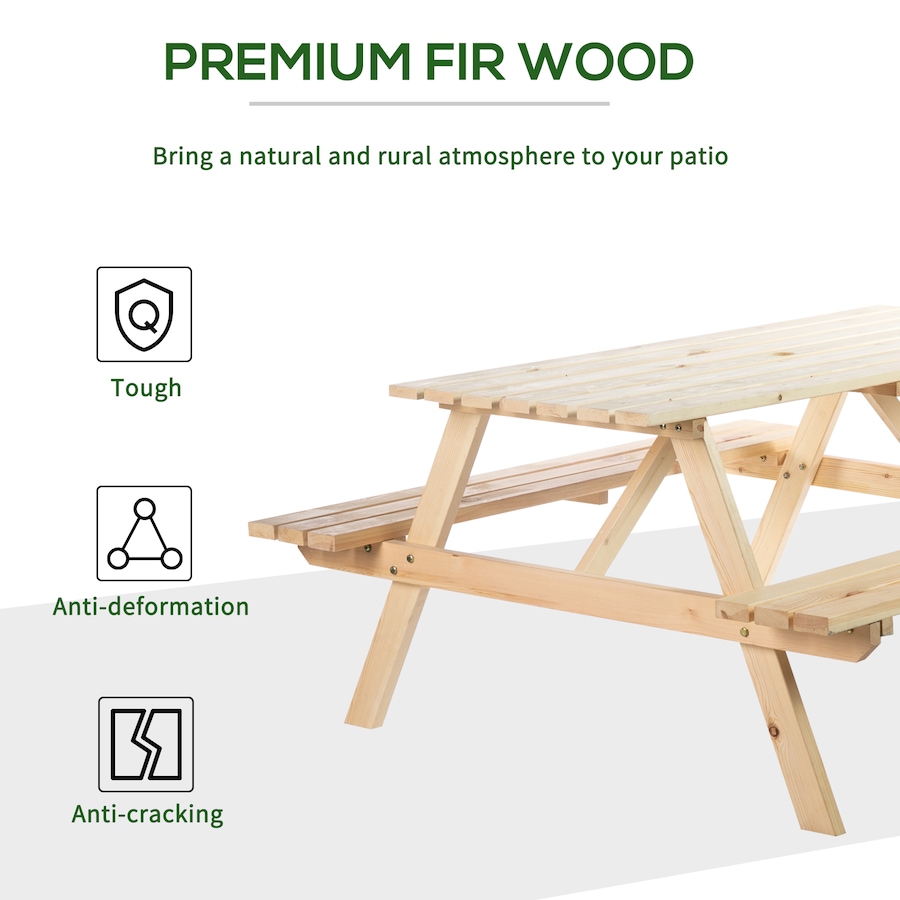 Image 987938_ALTMORE4.jpg, Product 987-938 / Price $229.99, Outsunny Wood Picnic Table Set with Built-in Benches Umbrella Hole Natural from Outsunny on TSC.ca's Home & Garden department