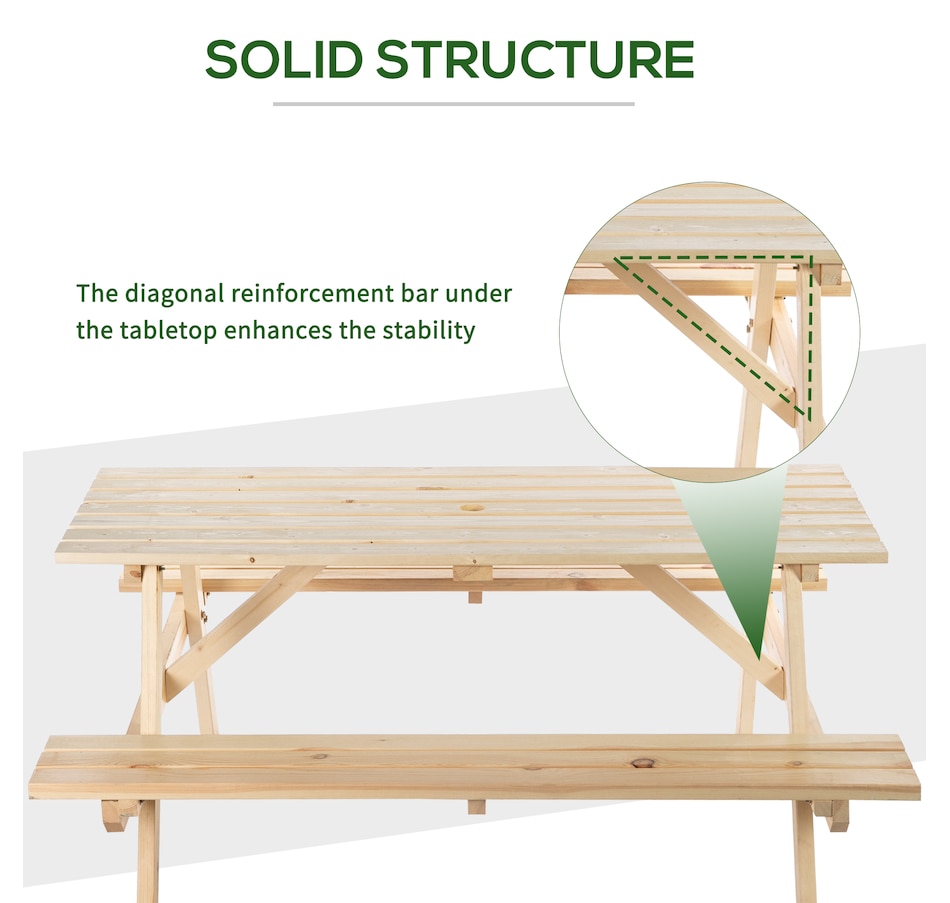 Image 987938_ALTMORE5.jpg, Product 987-938 / Price $229.99, Outsunny Wood Picnic Table Set with Built-in Benches Umbrella Hole Natural from Outsunny on TSC.ca's Home & Garden department