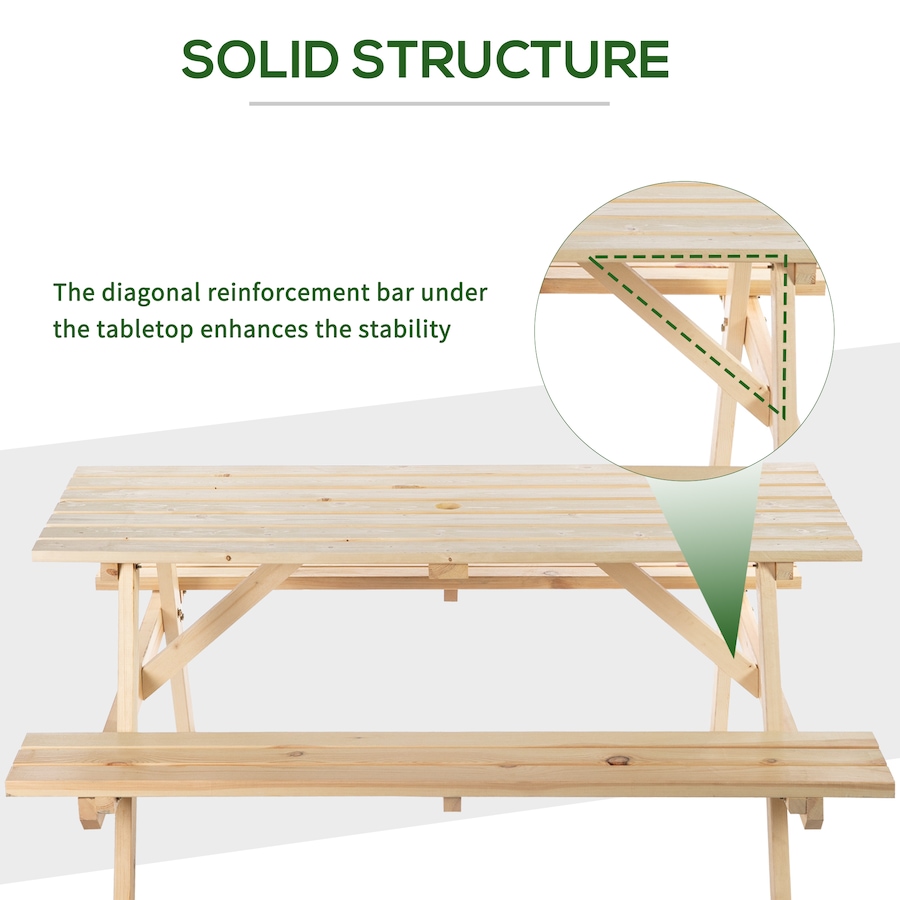 Image 987938_ALTMORE5.jpg, Product 987-938 / Price $229.99, Outsunny Wood Picnic Table Set with Built-in Benches Umbrella Hole Natural from Outsunny on TSC.ca's Home & Garden department