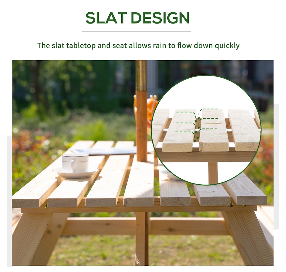 Image 987938_ALTMORE6.jpg, Product 987-938 / Price $229.99, Outsunny Wood Picnic Table Set with Built-in Benches Umbrella Hole Natural from Outsunny on TSC.ca's Home & Garden department