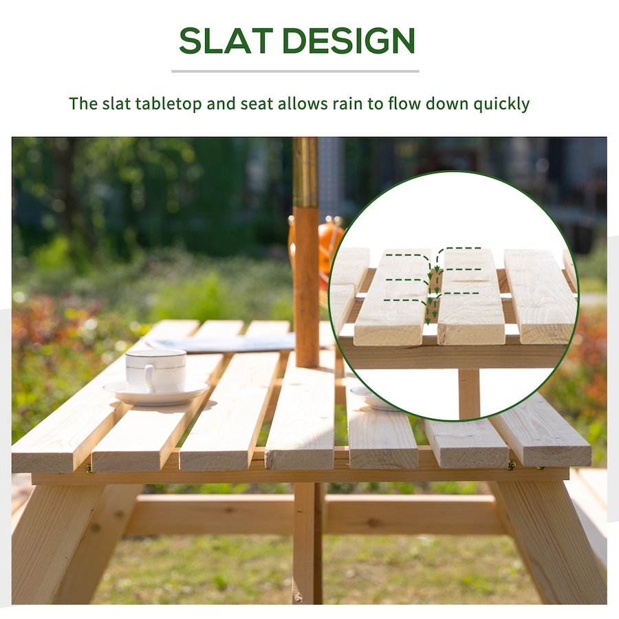Image 987938_ALTMORE6.jpg, Product 987-938 / Price $229.99, Outsunny Wood Picnic Table Set with Built-in Benches Umbrella Hole Natural from Outsunny on TSC.ca's Home & Garden department