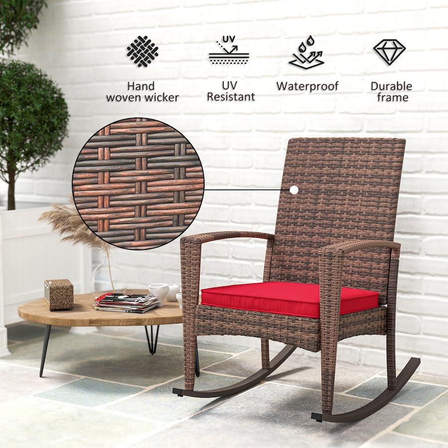 Image 987943_ALTMORE3.jpg, Product 987-943 / Price $133.99, Outsunny Outdoor PE Rattan Rocking Chair with Cushion Wine Red from Outsunny on TSC.ca's Home & Garden department