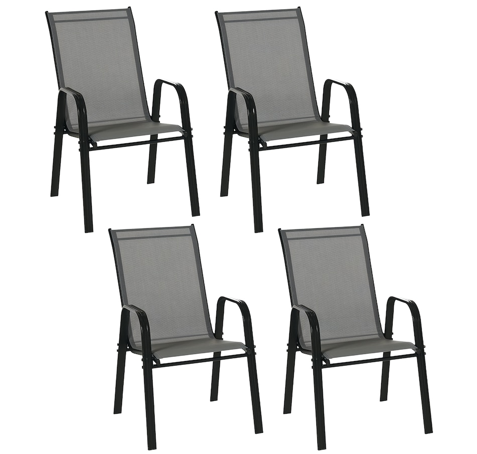 Image 987951.png, Product 987-951 / Price $159.99, Outsunny Set of 4 Patio Dining Chairs with Armrests for Garden, Dark Grey from Outsunny on TSC.ca's Home & Garden department
