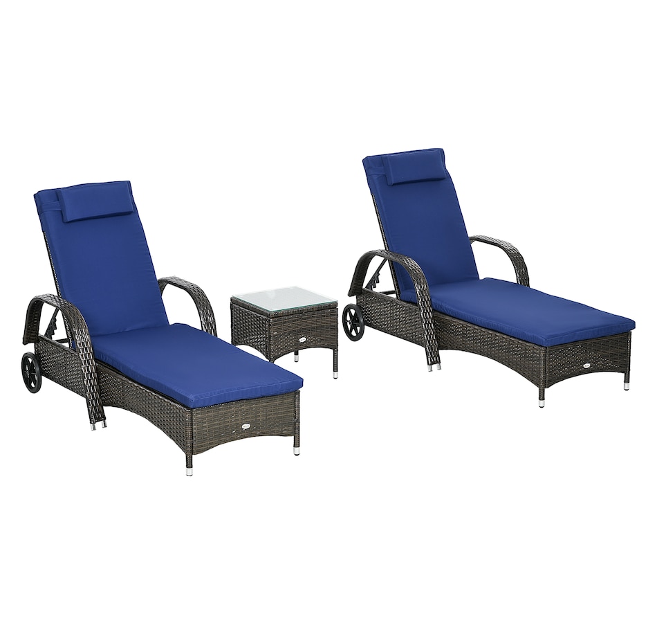 Image 987962.jpg, Product 987-962 / Price $459.99, Wicker Patio Lounger Set with Cushions, Reclining Lounger, Dark Blue from Outsunny on TSC.ca's Home & Garden department