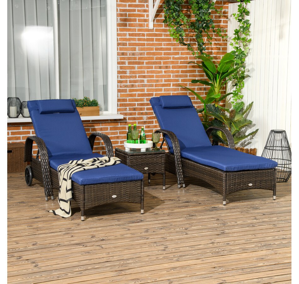 Image 987962_ALTMORE1.jpg, Product 987-962 / Price $459.99, Wicker Patio Lounger Set with Cushions, Reclining Lounger, Dark Blue from Outsunny on TSC.ca's Home & Garden department